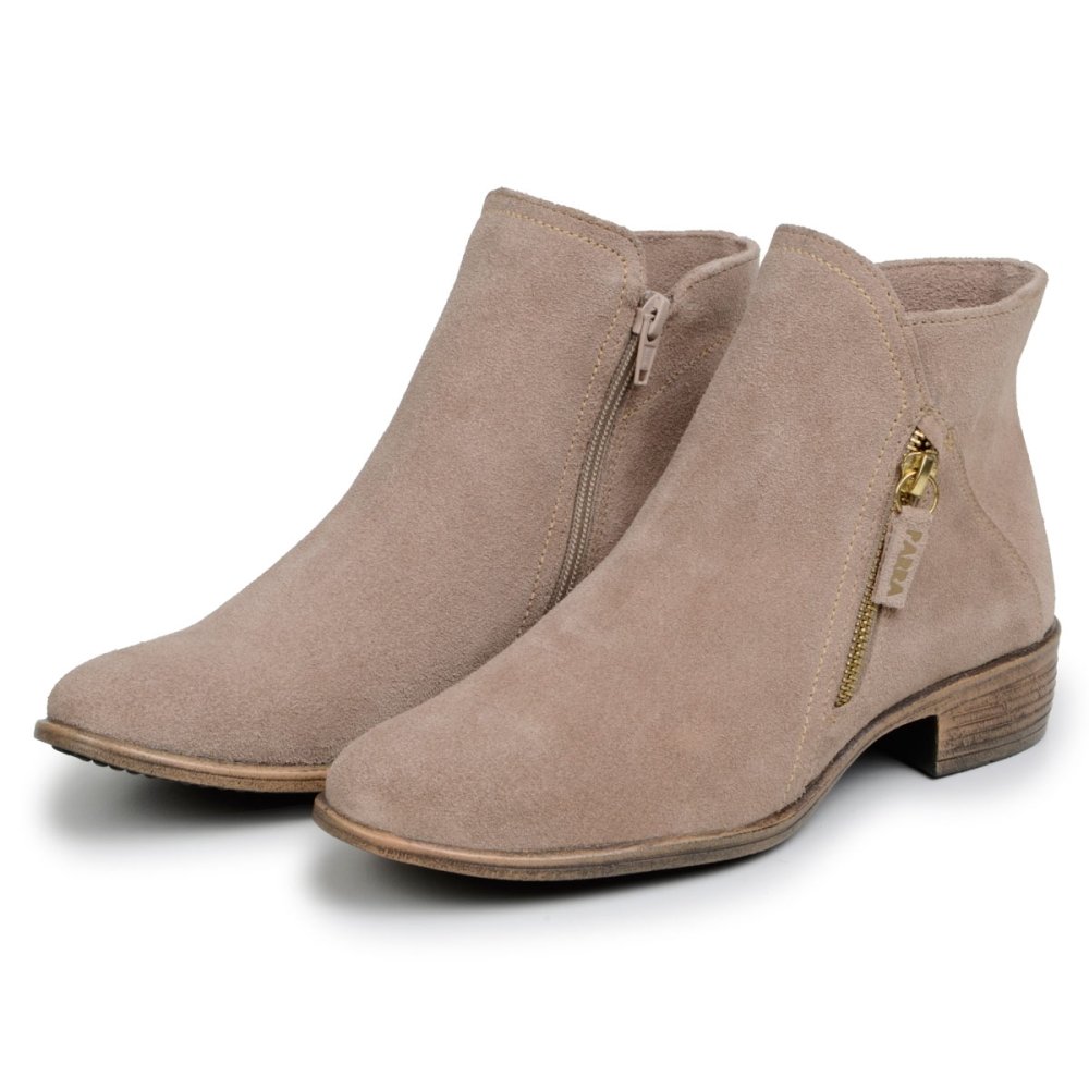 Bota Feminina Chelsea Camurça Macia Cano Curto Confortável Leve Fashion Bege 4