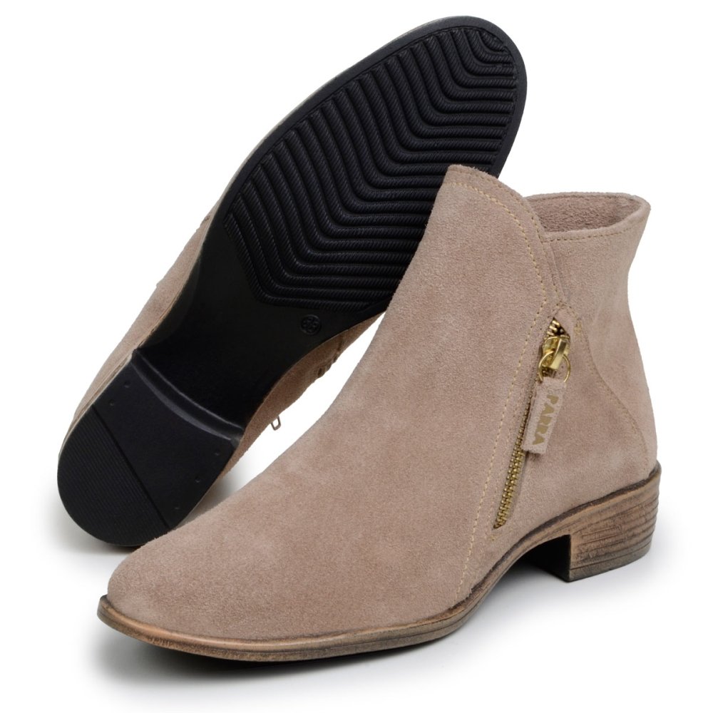 Bota Feminina Chelsea Camurça Macia Cano Curto Confortável Leve Fashion Bege 5