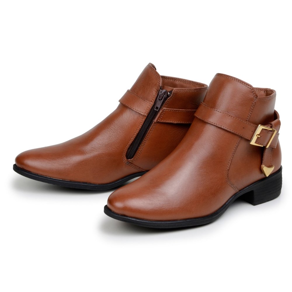 Bota Feminina Couro Macia Cano Curto Bota Casual Chique Dia a Dia Marrom 3