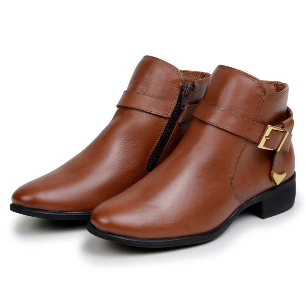 Bota Feminina Couro Macia Cano Curto Bota Casual Chique Dia a Dia Marrom 4