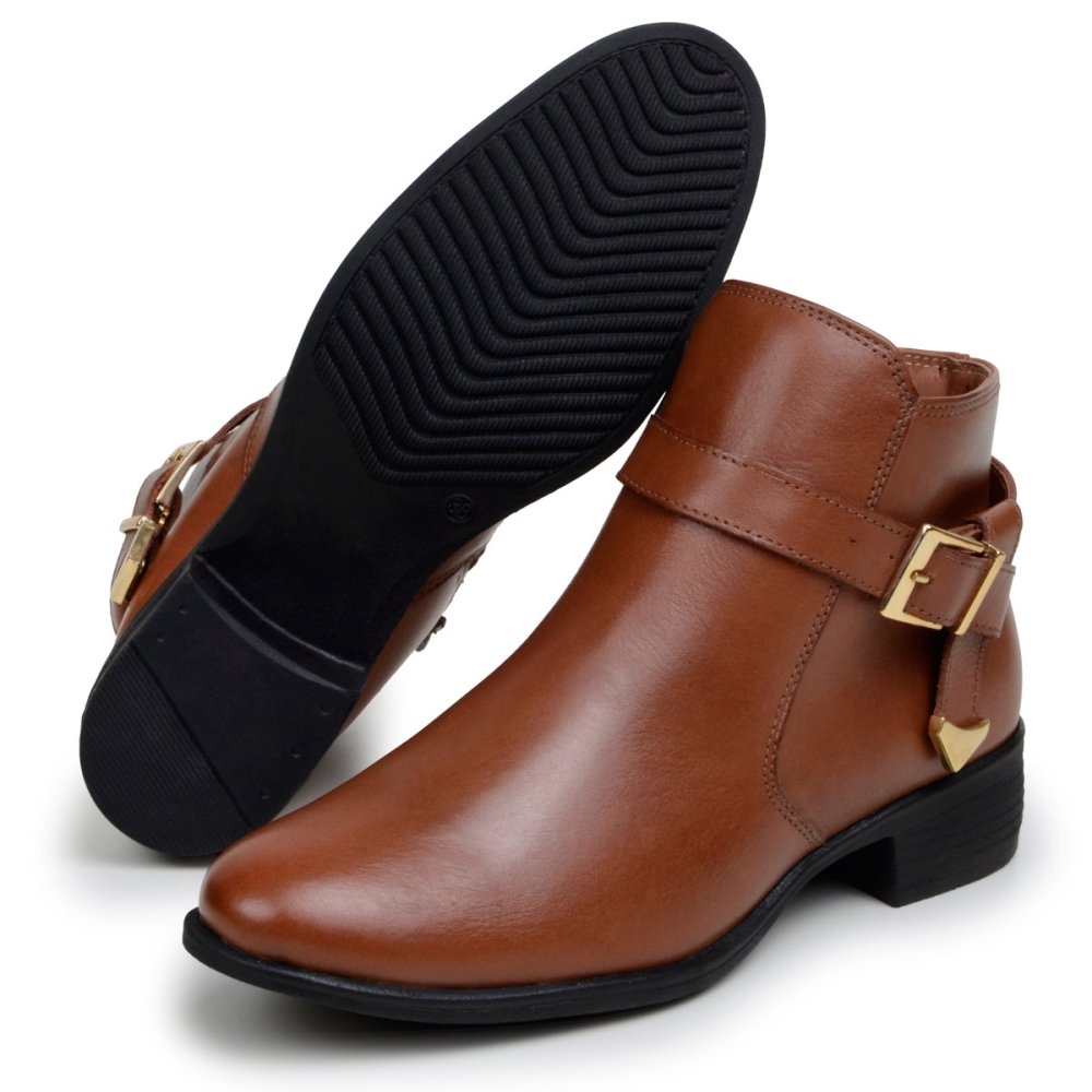 Bota Feminina Couro Macia Cano Curto Bota Casual Chique Dia a Dia Marrom 5