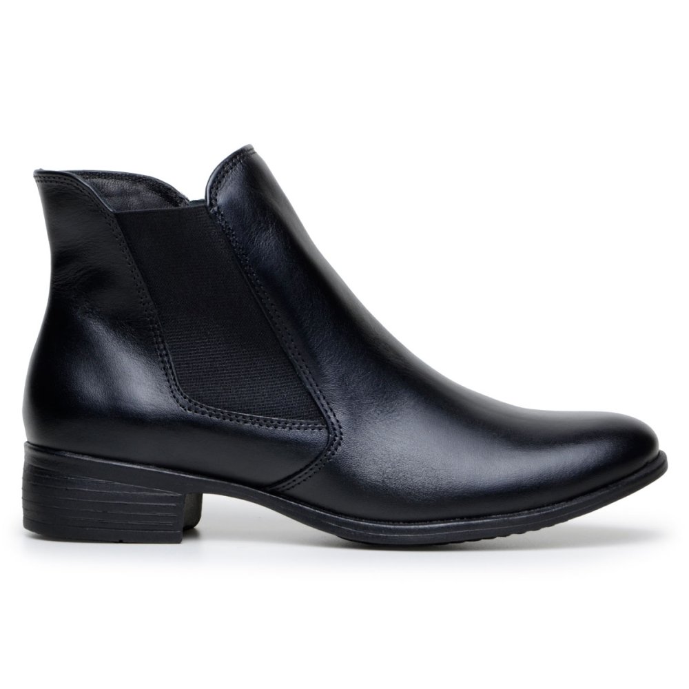 Bota Feminina Couro Cano Curto Elástico Macia Confortável Leve Chique Preto 2