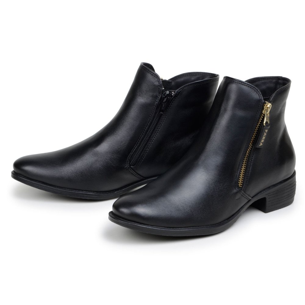 Bota Feminina Couro Zíper Macia Confortável Leve Chique Bota Casual Preto 3