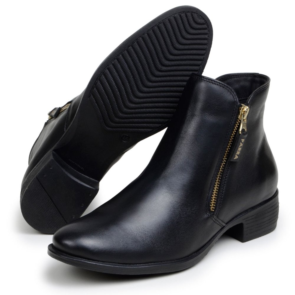 Bota Feminina Couro Zíper Macia Confortável Leve Chique Bota Casual Preto 5