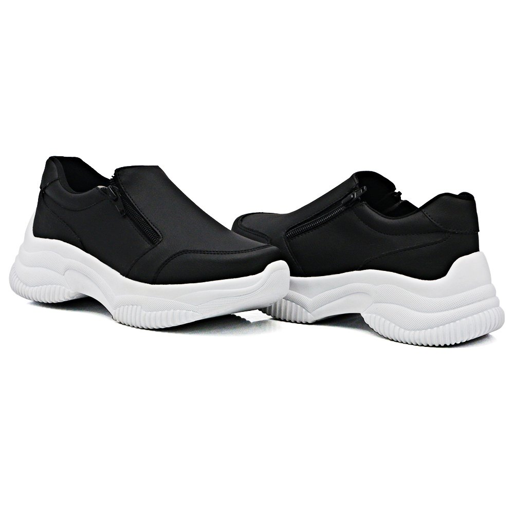 Tenis Chunky Yoyo Store sem Cadarço com Ziper e Recortes Sola Alta Detalhada Preto 3
