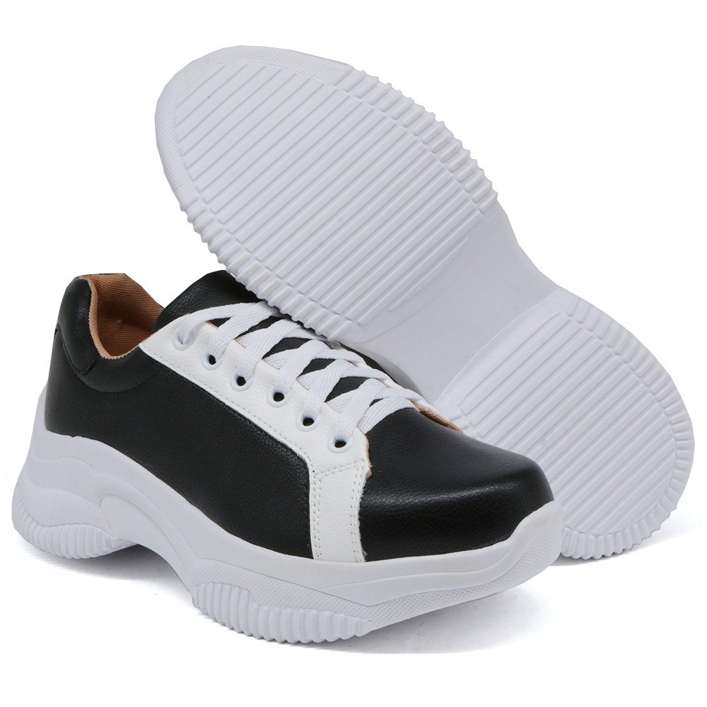Tenis Chunky Casual Yoyo Store Liso Bicolor com Sola Alta Detalhada e Cadarço Preto 1