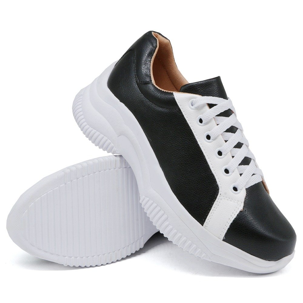 Tenis Chunky Casual Yoyo Store Liso Bicolor com Sola Alta Detalhada e Cadarço Preto 2