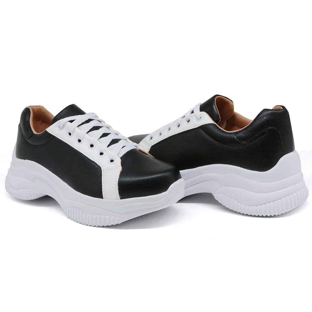 Tenis Chunky Casual Yoyo Store Liso Bicolor com Sola Alta Detalhada e Cadarço Preto 3
