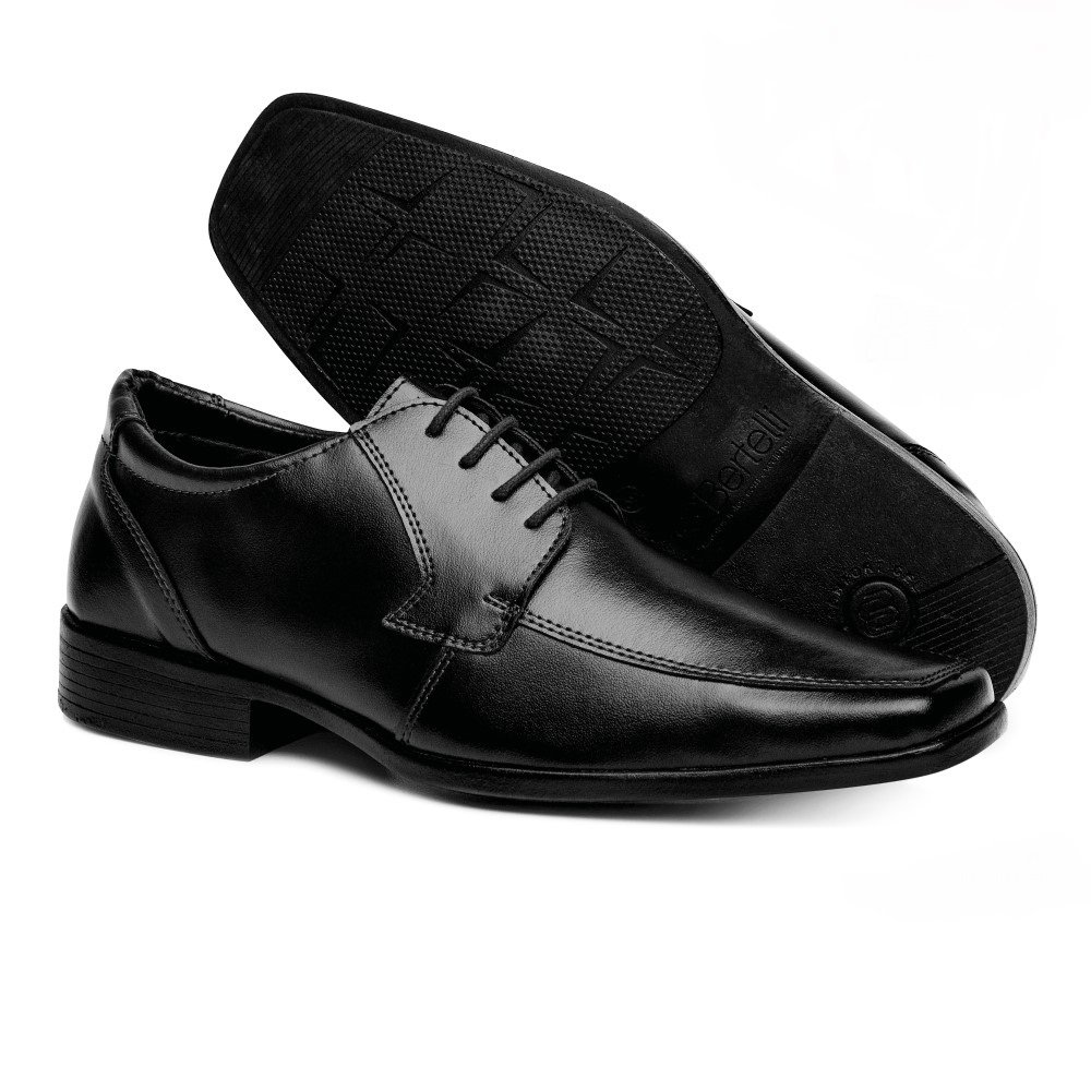 Sapato Social Tamanho Especial Sapataria Bertelli Liso Bico Quadrado com Cadarço Preto 1