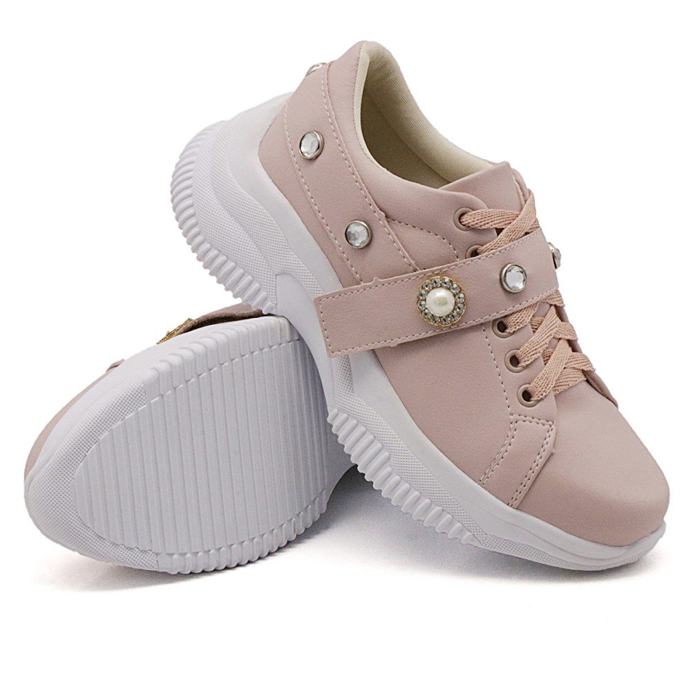 Tenis Chunky Yoyo Store Liso com Cadarço Tira Autocolante e Aplicações Rosa 1