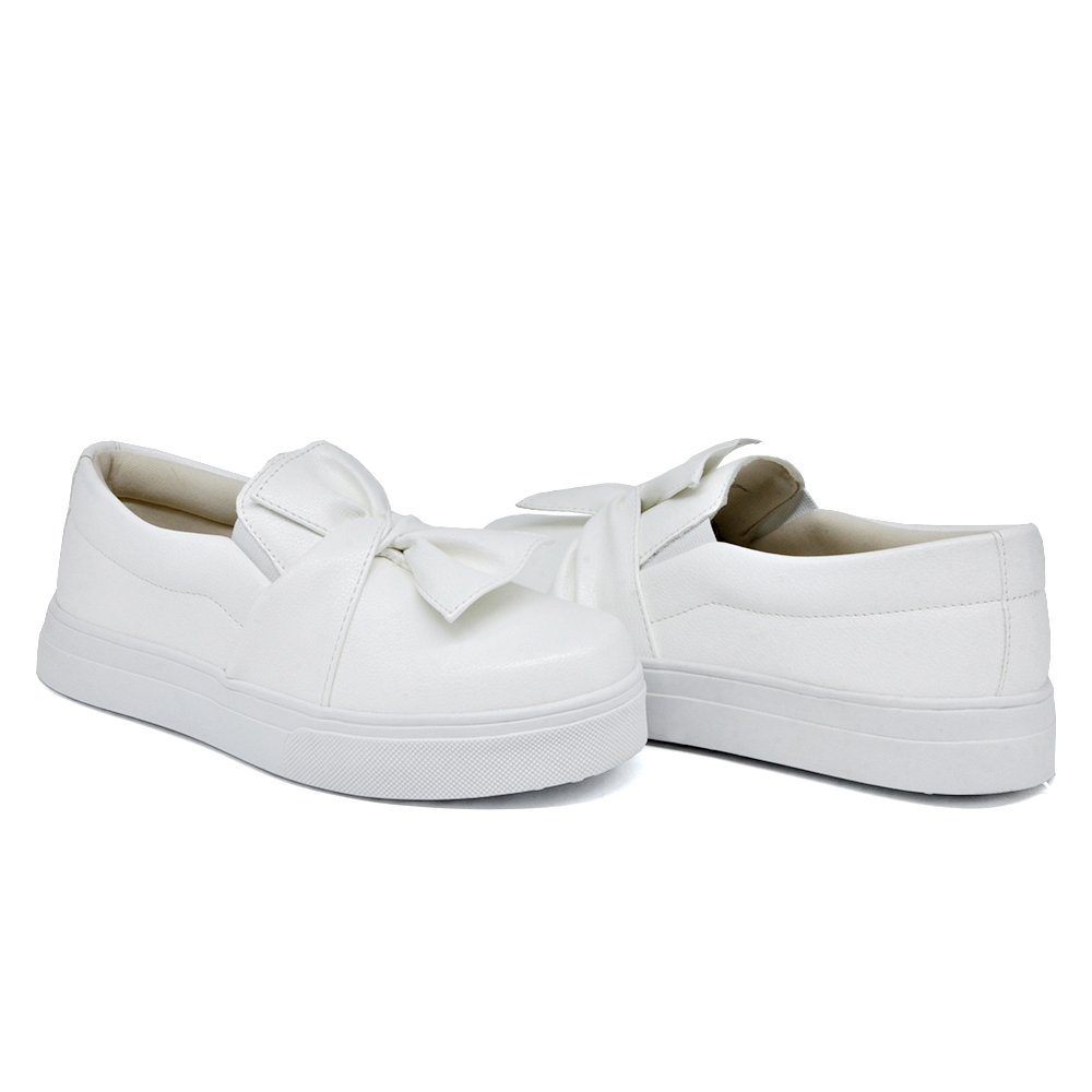 Slip On Tenis Casual Yoyo Store Liso com Detalhe Laço e Sola Alta Reta Branco 2