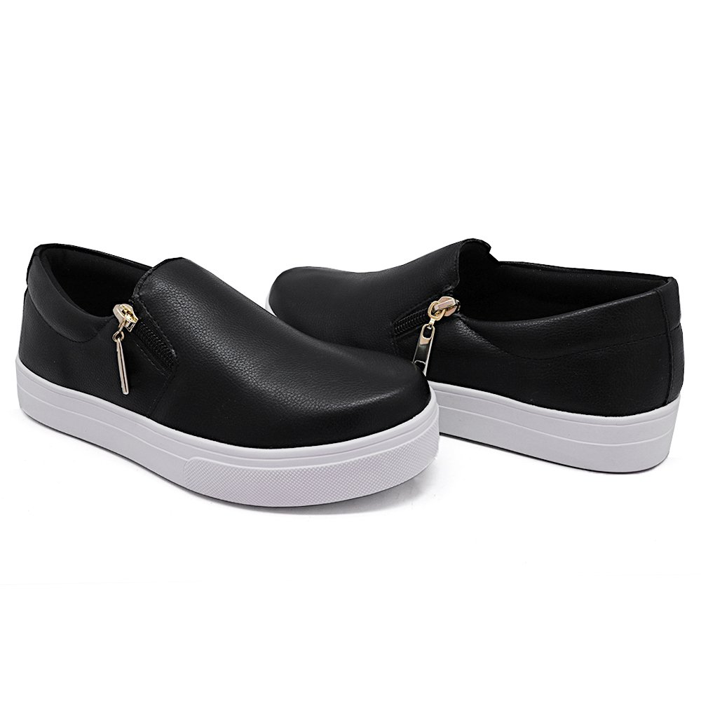 Tênis Slip On Casual Liso Yoyo Store Zíper Lateral com Sola Reta Confortavel Preto 1