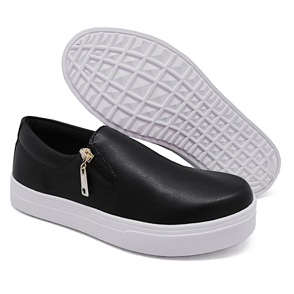 Tênis Slip On Casual Liso Yoyo Store Zíper Lateral com Sola Reta Confortavel Preto 3