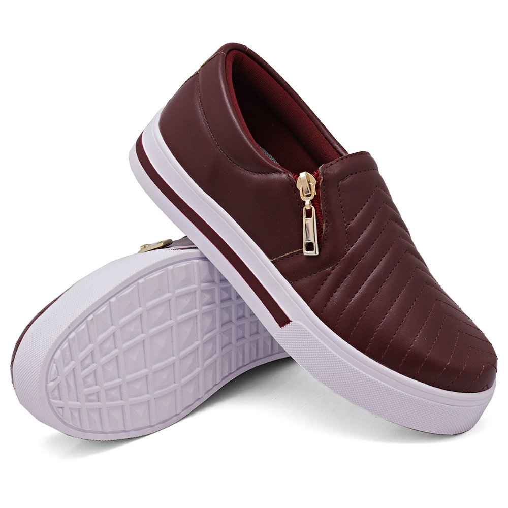 Tênis Slip On Detalhado Yoyo Store com Zíper Lateral e Sola Reta Leve Vermelho 2