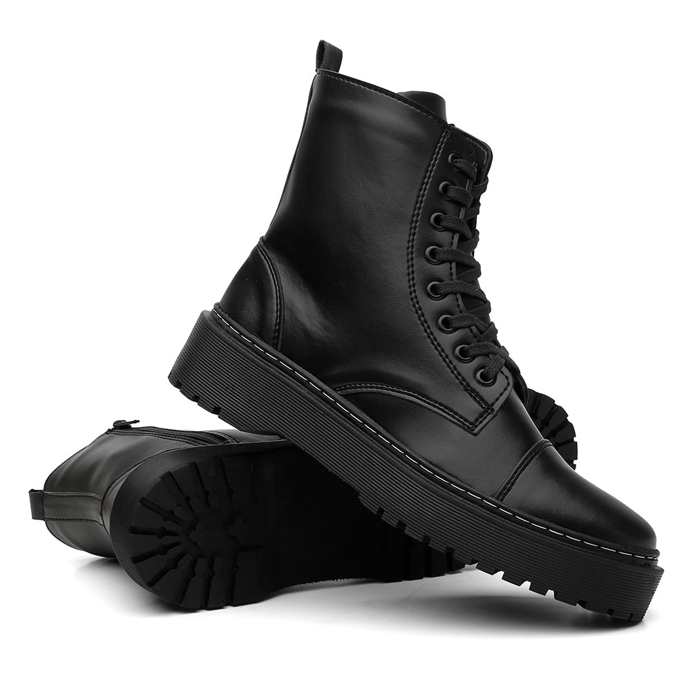 Bota Coturno Casual Yoyo Store com Cadarço Sola Alta em Borracha Preto 3