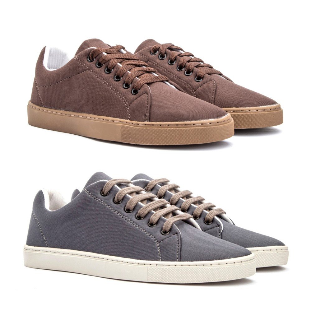 Kit 2 Pares Sapatenis Yoyo Store com Cadarço Sola Borracha e Costura Manual Marrom 1