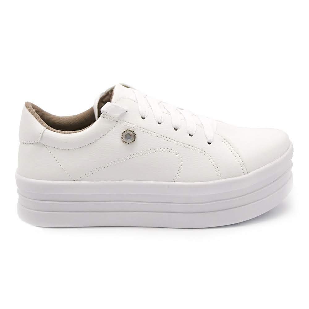 Tênis Casual Sola Alta Yoyo Store com Cadarço Detalhe em Costura e Metal Branco 2