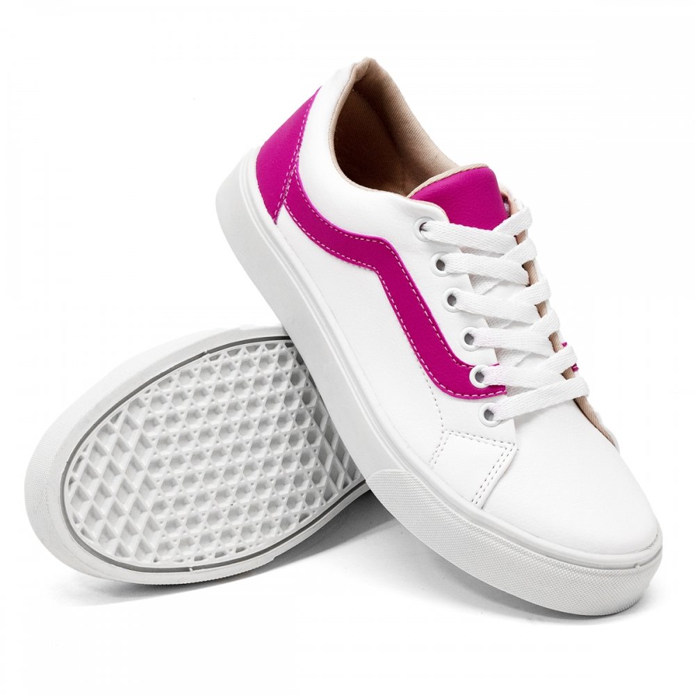 Tênis Casual Yoyo Store com Cadarço Detalhe em Risco Lateral e Sola Reta Rosa 1
