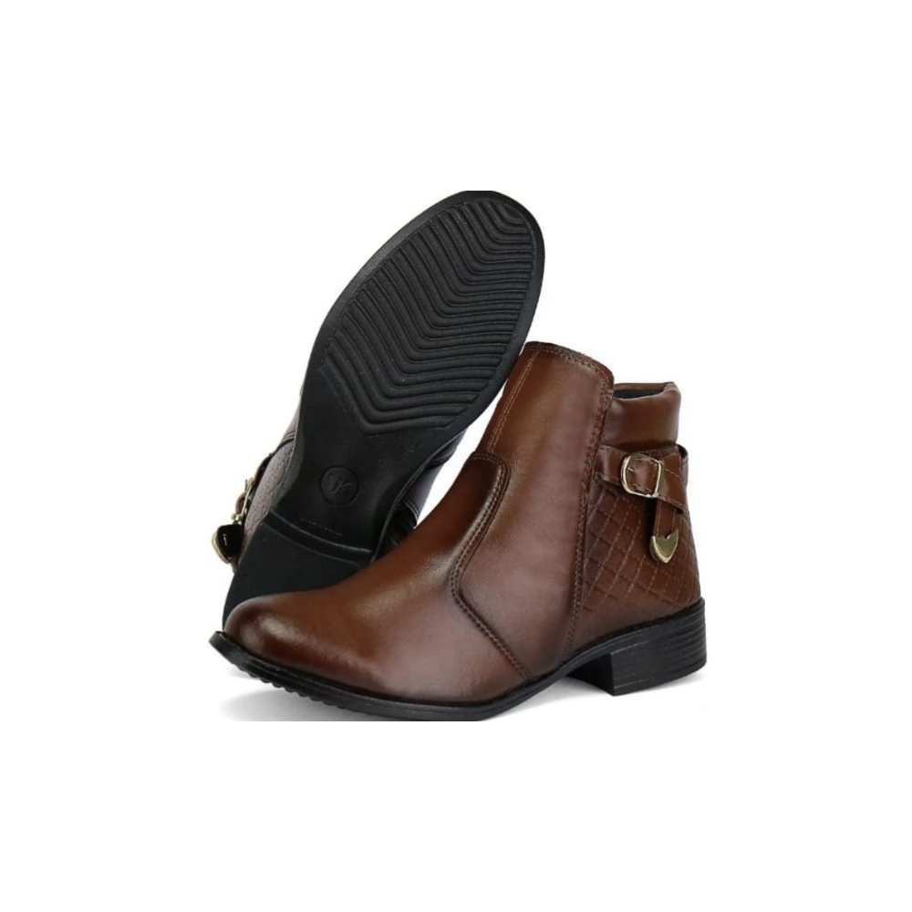 Bota Cano Curto Lisa Design Delicado Yoyo Store Com Zíper Marrom 2