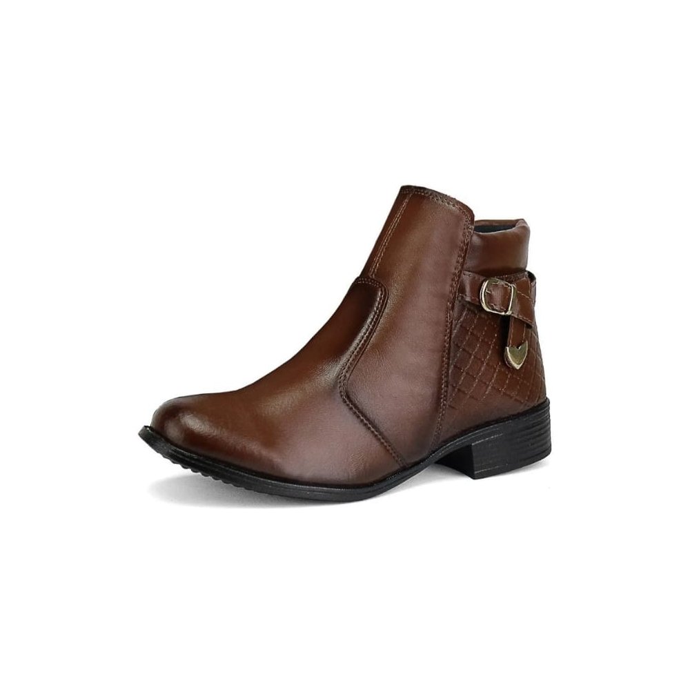 Bota Cano Curto Lisa Design Delicado Yoyo Store Com Zíper Marrom 3