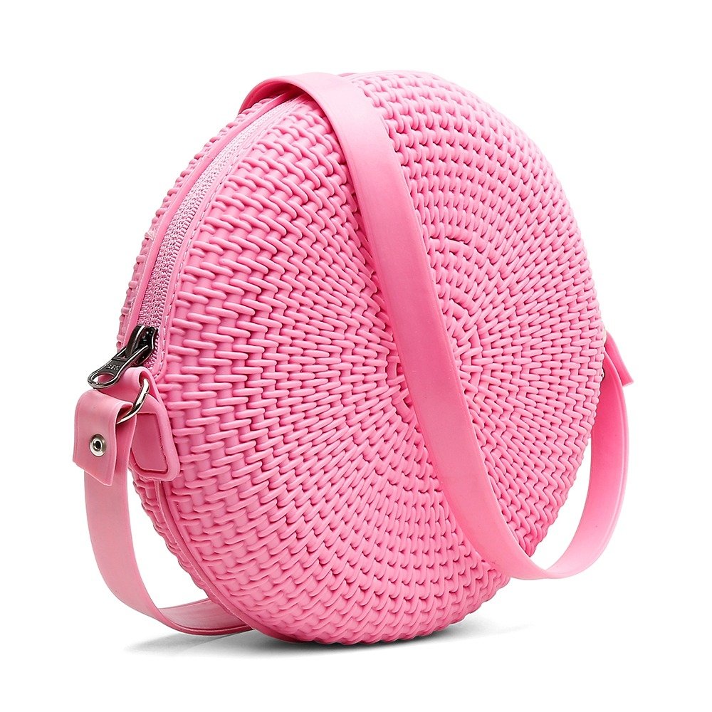 Bolsa Redonda Casual Yoyo Store Fecho Ziper Alça Transversal Rosa 2