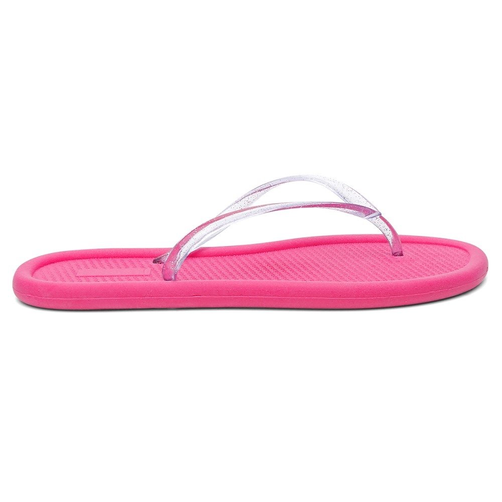 Chinelo Flip Flop Feminino Sola Borracha e Correia Fina Com Brilho Rosa 3