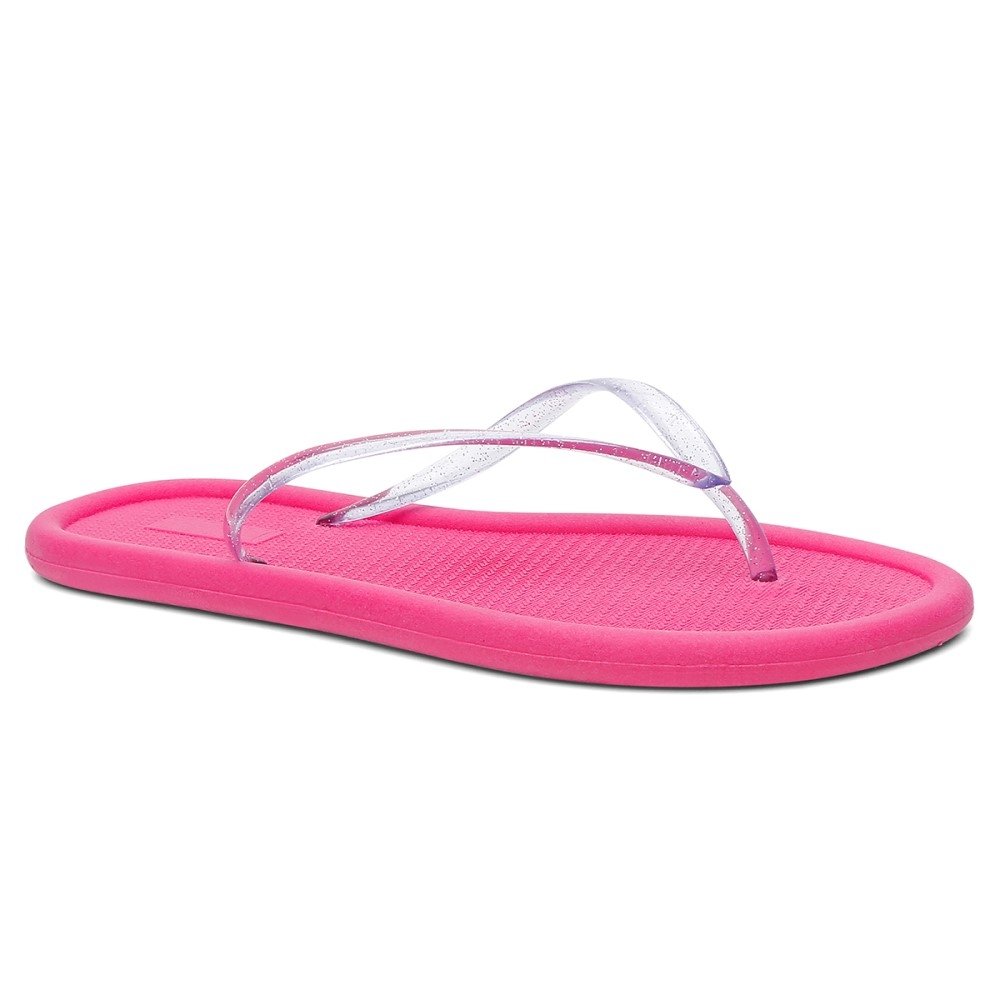 Chinelo Flip Flop Feminino Sola Borracha e Correia Fina Com Brilho Rosa 4