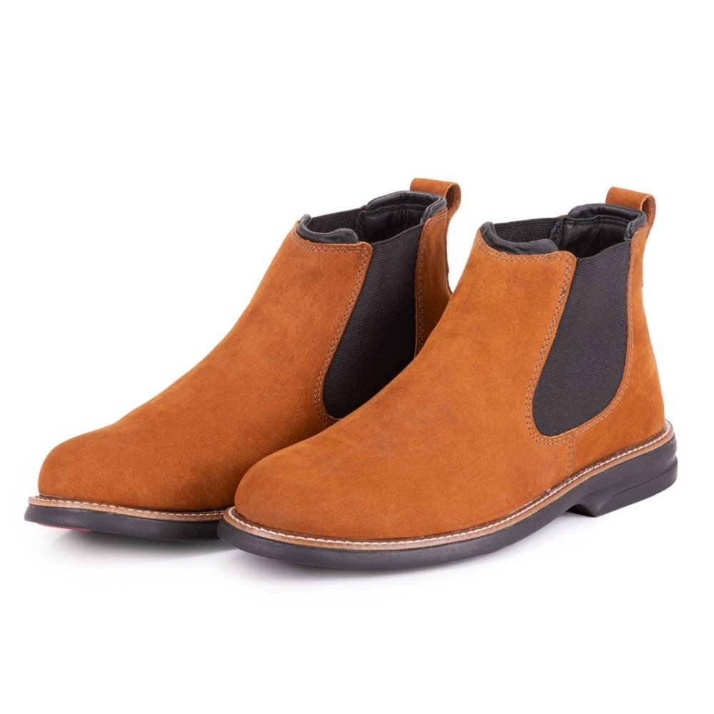 Botina Masculina Costura Reforçada Cano Curto Calce Fácil Elástico Lateral Marrom 1