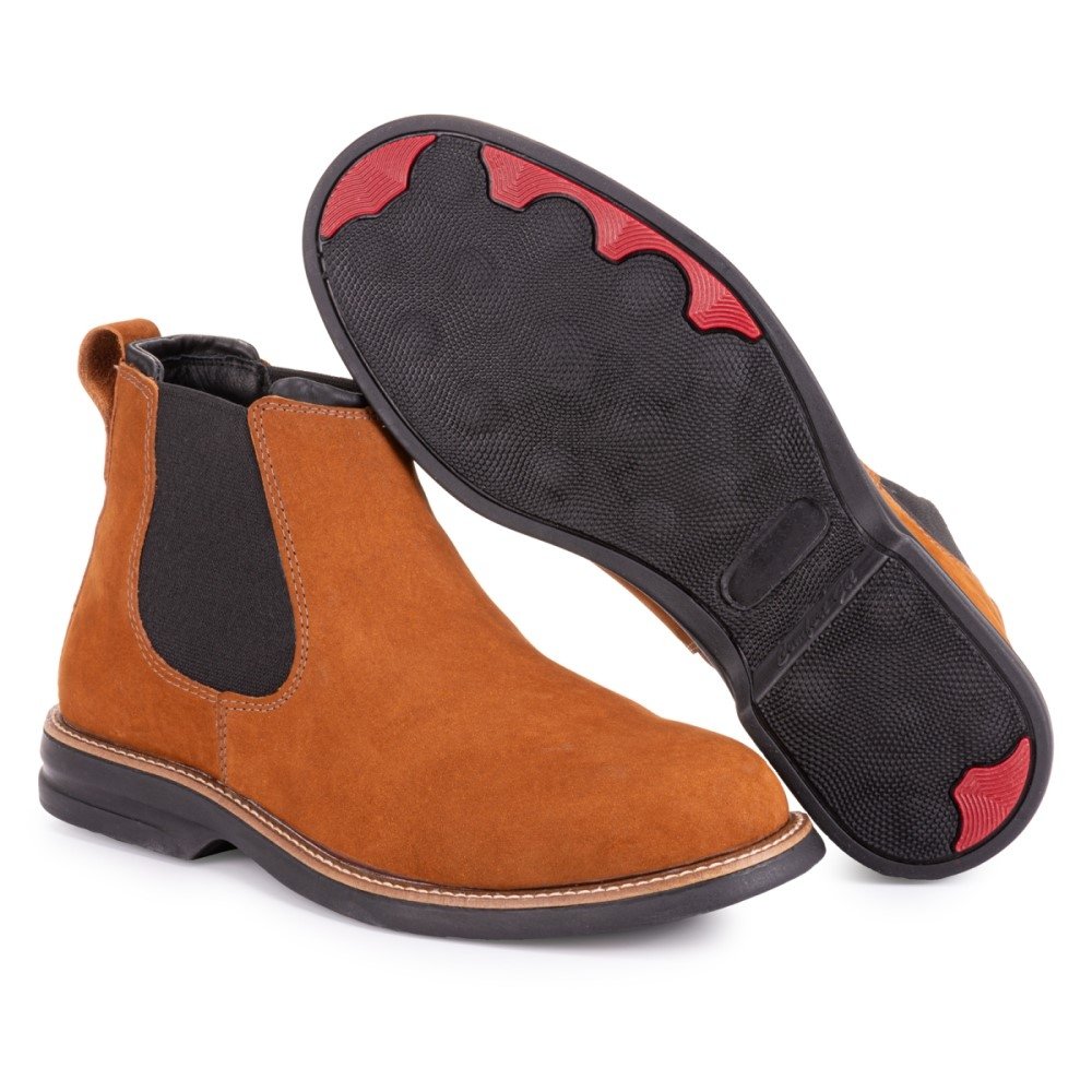 Botina Masculina Costura Reforçada Cano Curto Calce Fácil Elástico Lateral Marrom 2