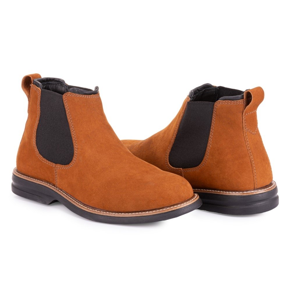 Botina Masculina Costura Reforçada Cano Curto Calce Fácil Elástico Lateral Marrom 3