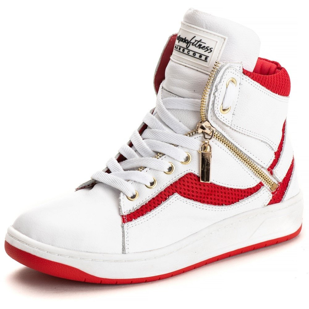 Tenis Fitness Feminino Couro Cano Curto Academia Treinos Sola Leve com Cadarço Estilo e Conforto Branco 1