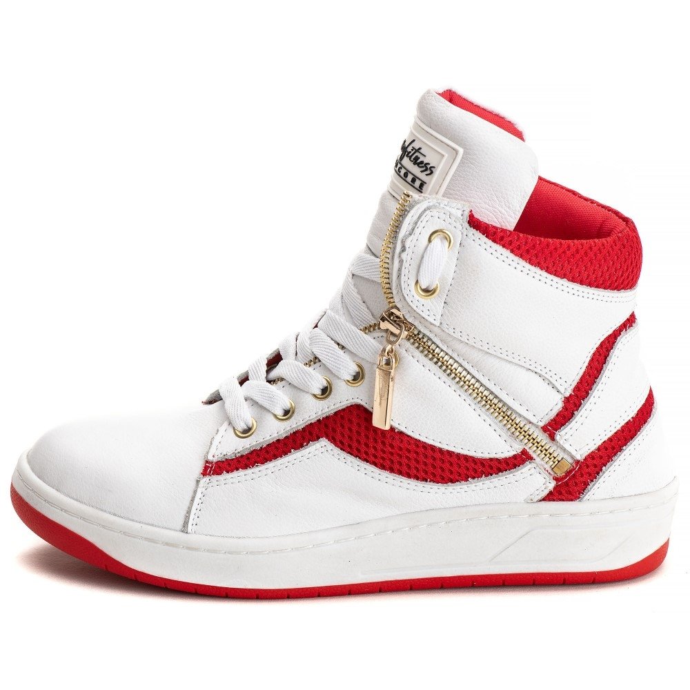 Tenis Fitness Feminino Couro Cano Curto Academia Treinos Sola Leve com Cadarço Estilo e Conforto Branco 2