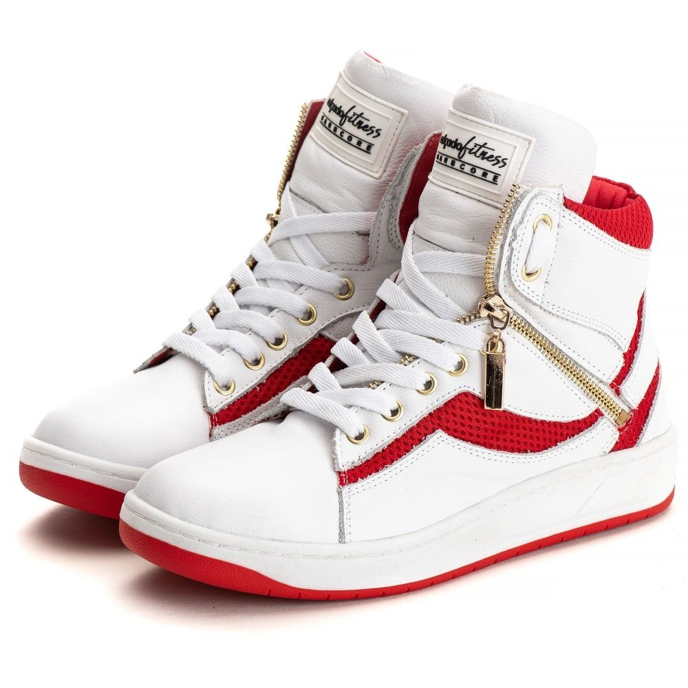 Tenis Fitness Feminino Couro Cano Curto Academia Treinos Sola Leve com Cadarço Estilo e Conforto Branco 5