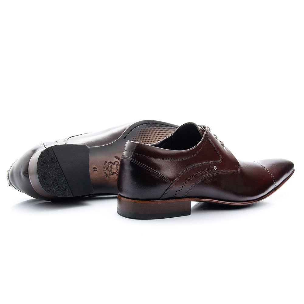 Sapato Oxford em Couro M&d Store Cadarço Bico Fino Detalhe Recortes e Perfuros Marrom 3