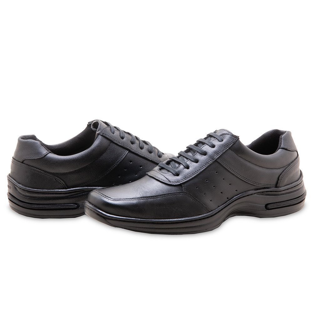 Sapato Casual M&D Store Com Cadarço Sola Macia E Costurada Preto 2