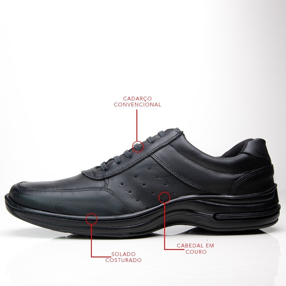 Sapato Casual M&D Store Com Cadarço Sola Macia E Costurada Preto 4