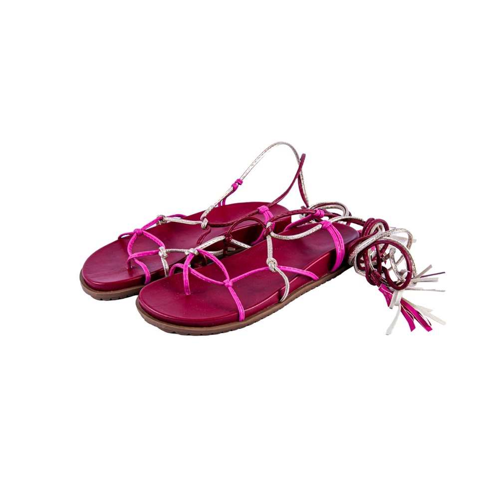 Sandália M&D Store Tiras Finas Para Amarração Sola Borracha Feminino Rosa 1