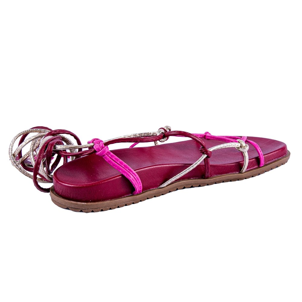 Sandália M&D Store Tiras Finas Para Amarração Sola Borracha Feminino Rosa 3
