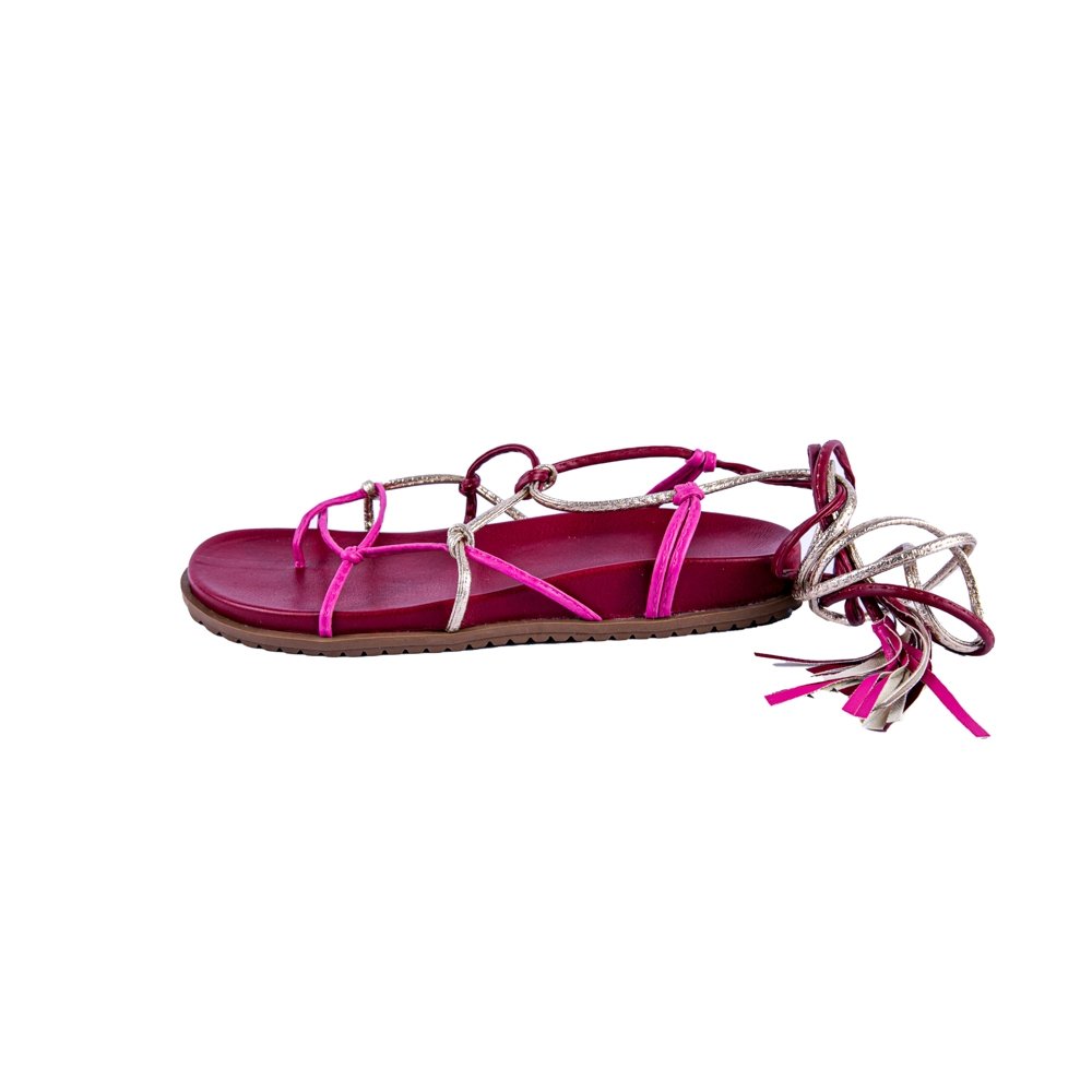 Sandália M&D Store Tiras Finas Para Amarração Sola Borracha Feminino Rosa 4