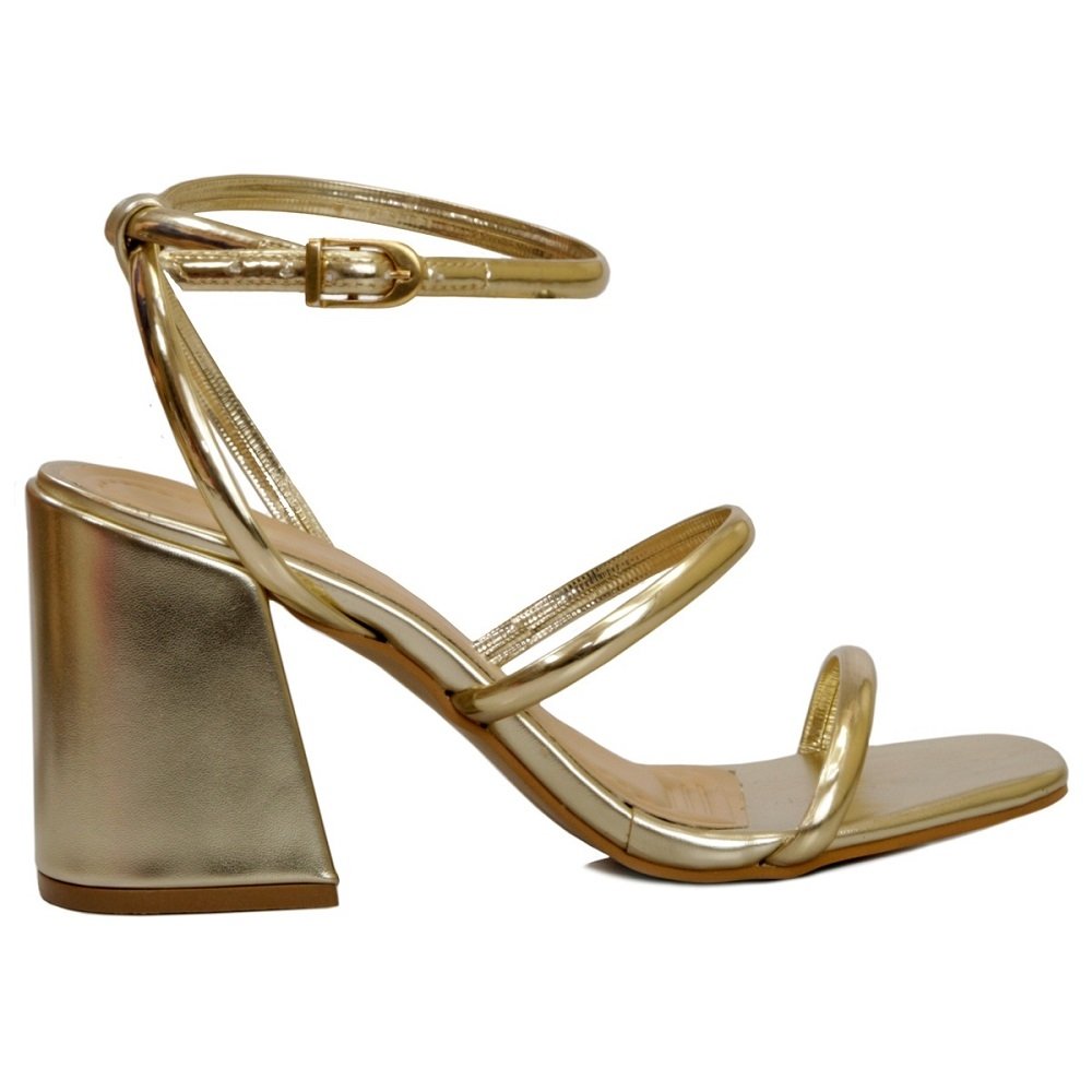 Sandália Feminina Casual Lisa Salto Grosso e Fecho de Fivela Dourado 3
