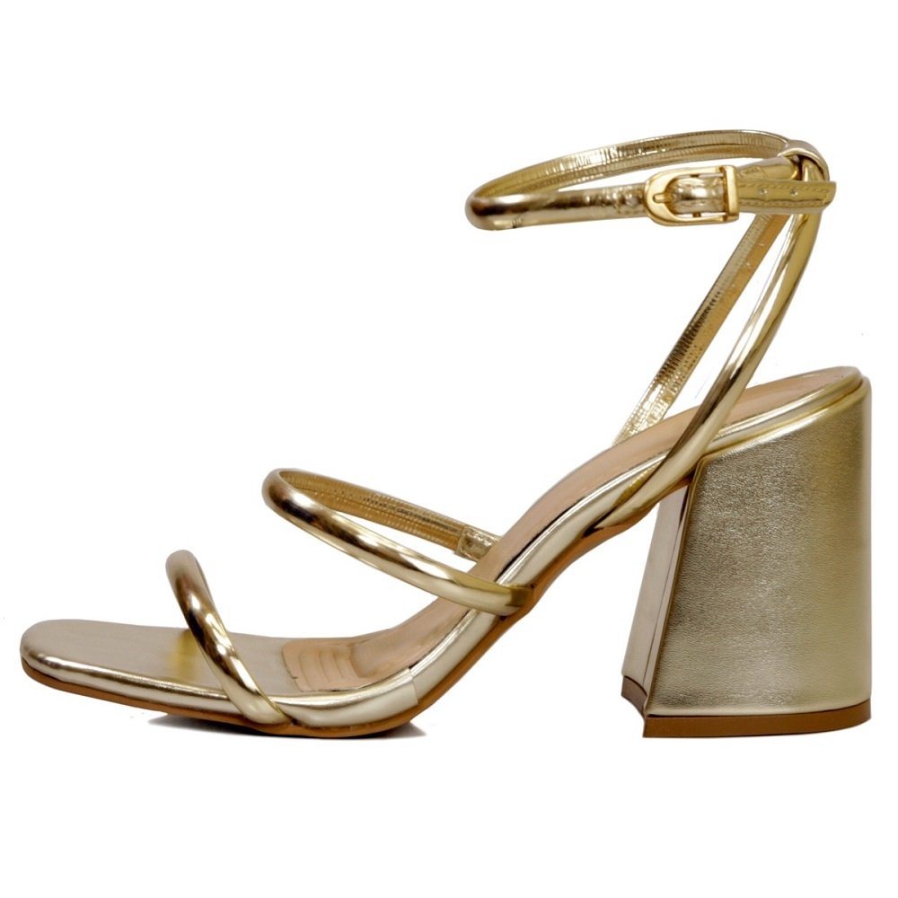 Sandália Feminina Casual Lisa Salto Grosso e Fecho de Fivela Dourado 4