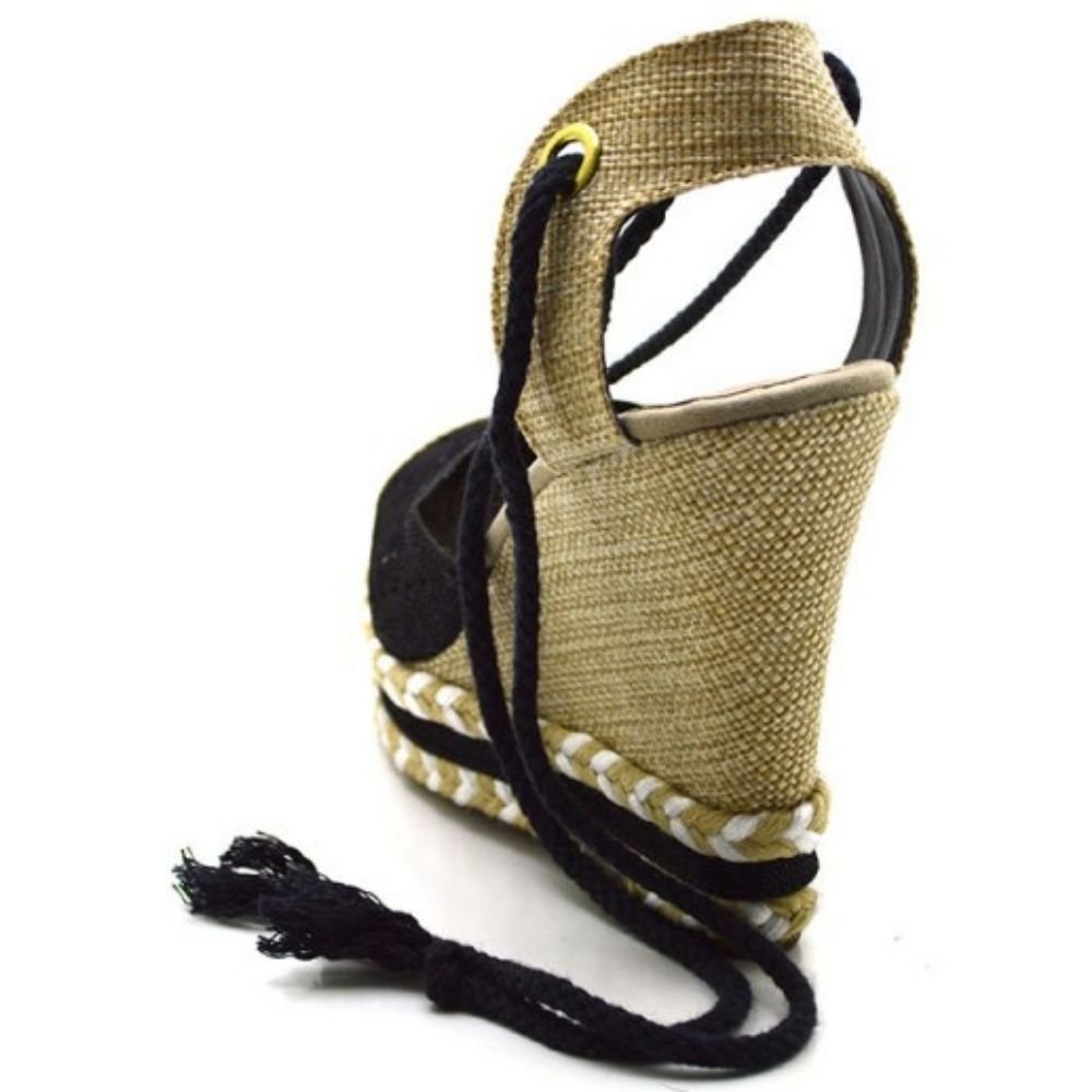 Sandália Anabela Feminino Com Cordão Para Amarração e Sola Confortavel Preto 2