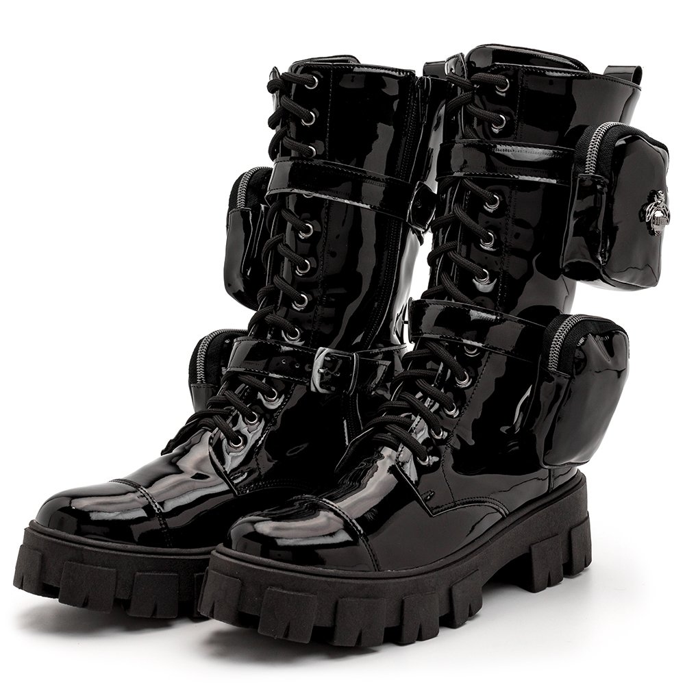 Bota Coturno Verniz Feminino Tratorado Cano Médio Bags Moda