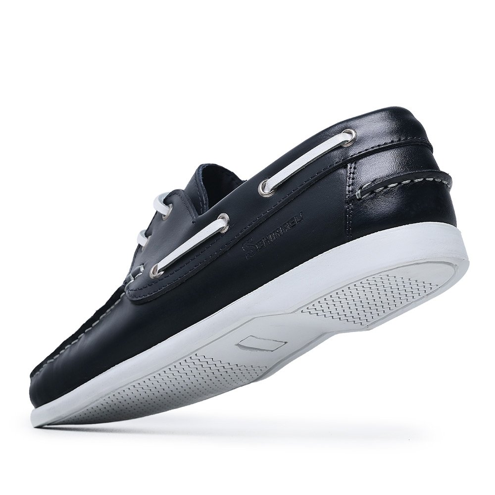 Mocassim Dockside Liso Masculino Em Couro Sola Macia Costura Reforçada Estiloso Azul 3