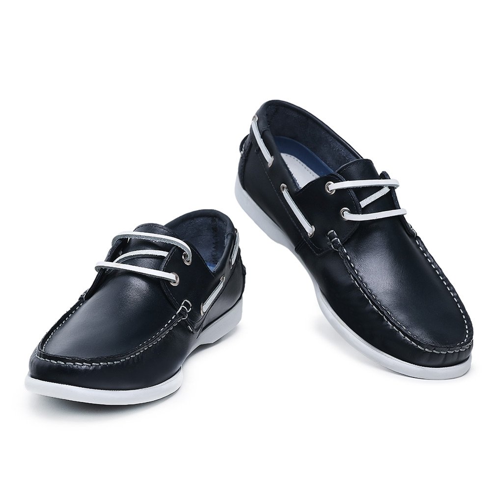Mocassim Dockside Liso Masculino Em Couro Sola Macia Costura Reforçada Estiloso Azul 4