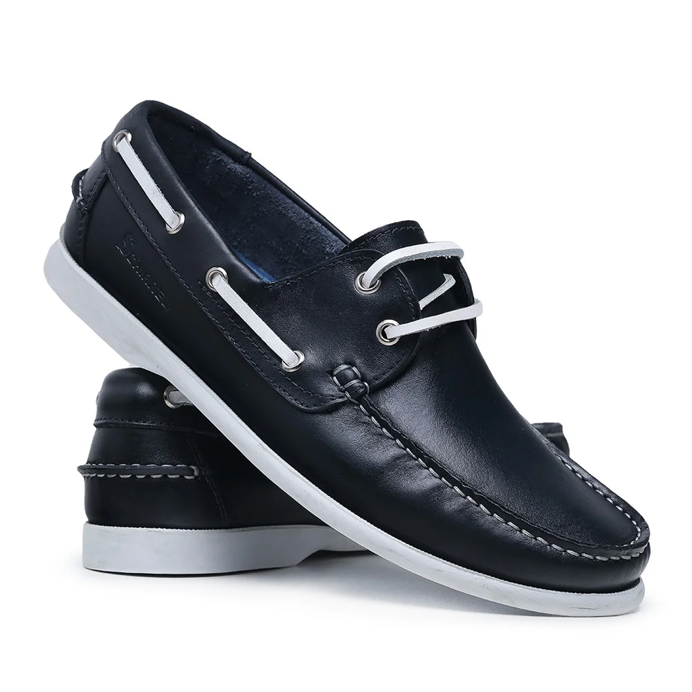 Mocassim Dockside Liso Masculino Em Couro Sola Macia Costura Reforçada Estiloso Azul 5