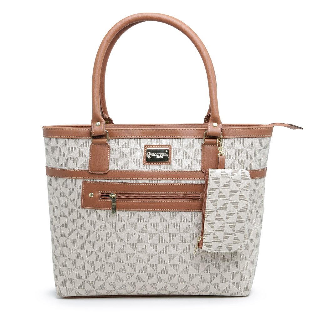 Bolsa Media Feminina Espaçosa Com Porta Moedas Estilosa Mulheres Elegante Tendencia Bege 1