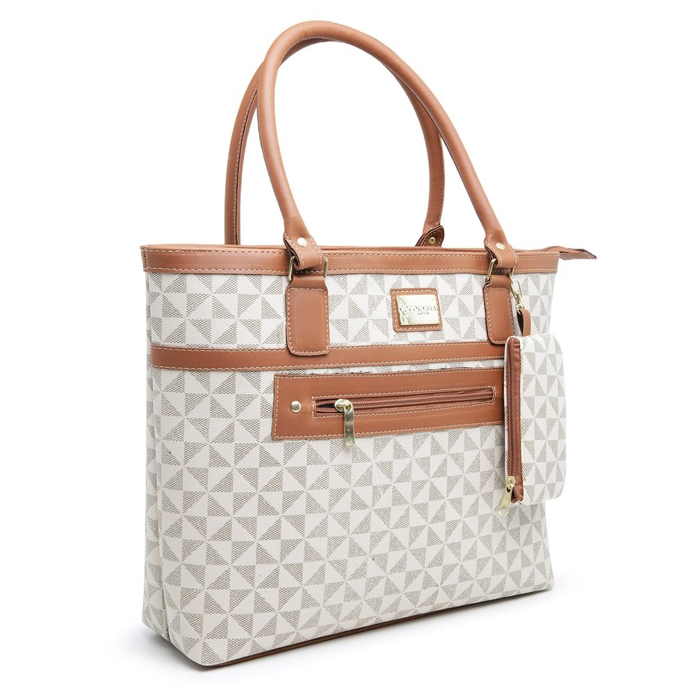 Bolsa Media Feminina Espaçosa Com Porta Moedas Estilosa Mulheres Elegante Tendencia Bege 3