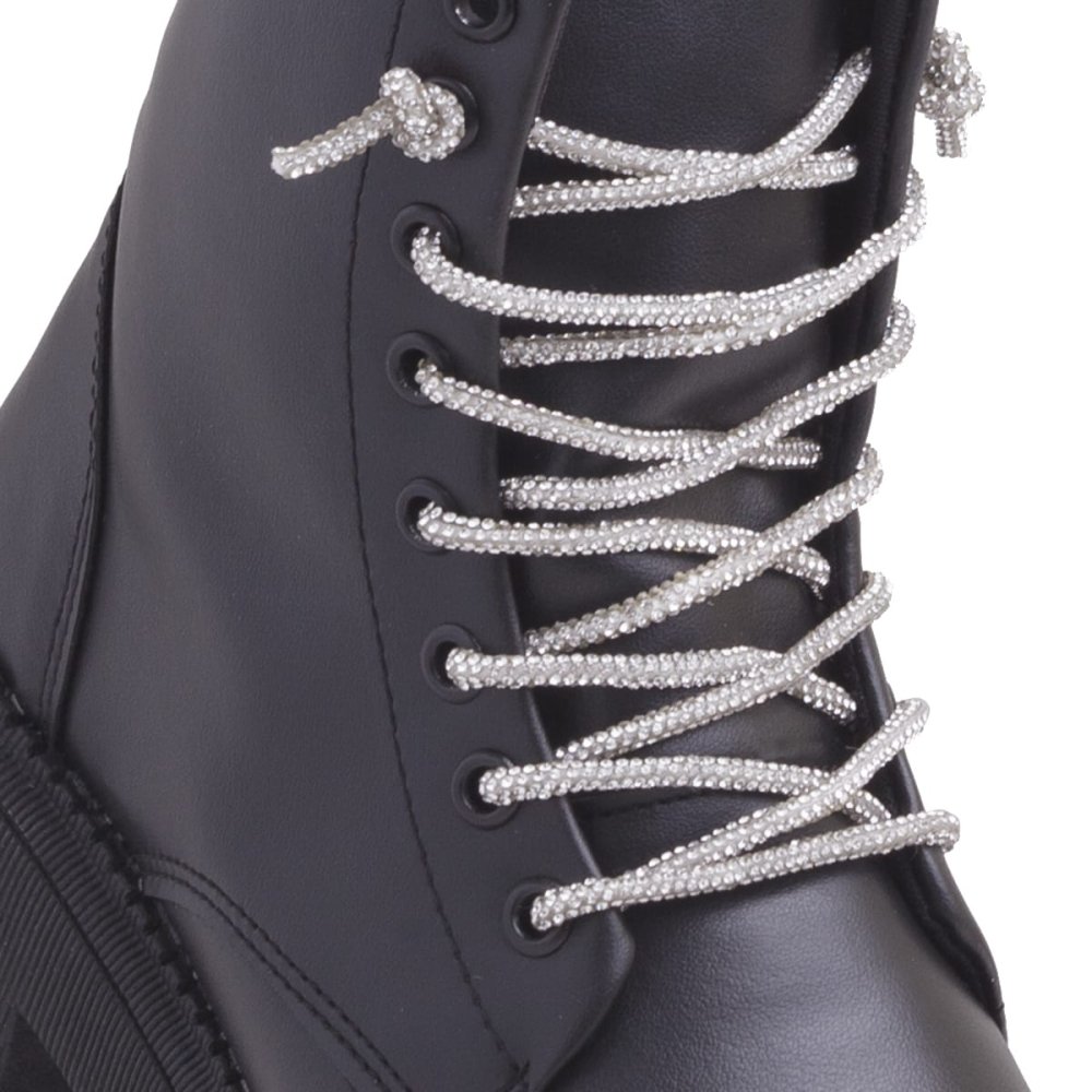 Bota Coturno Feminino Tratorada Robusta Com Cadarço de Brilho Design Moderno Conforto Prata 2