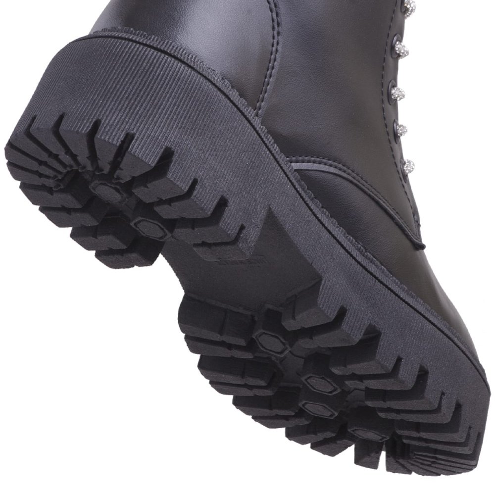 Bota Coturno Feminino Tratorada Robusta Com Cadarço de Brilho Design Moderno Conforto Prata 5